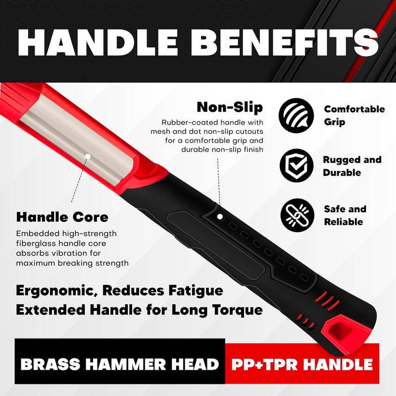 ct 1lb Brass Sledge Hammer,Non-Sparking,Comfortable Fiberglass Handle,1-Pounds,Non-Magnetic,Corrosion Resistant - Image 5